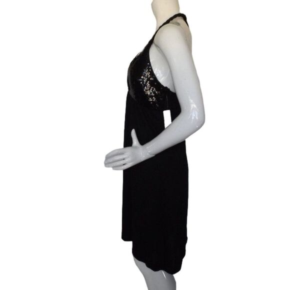 new MON AMIE Evening Dress, L, Black Jersey, Sequined Bust, Open back, Twisted - Picture 8 of 12